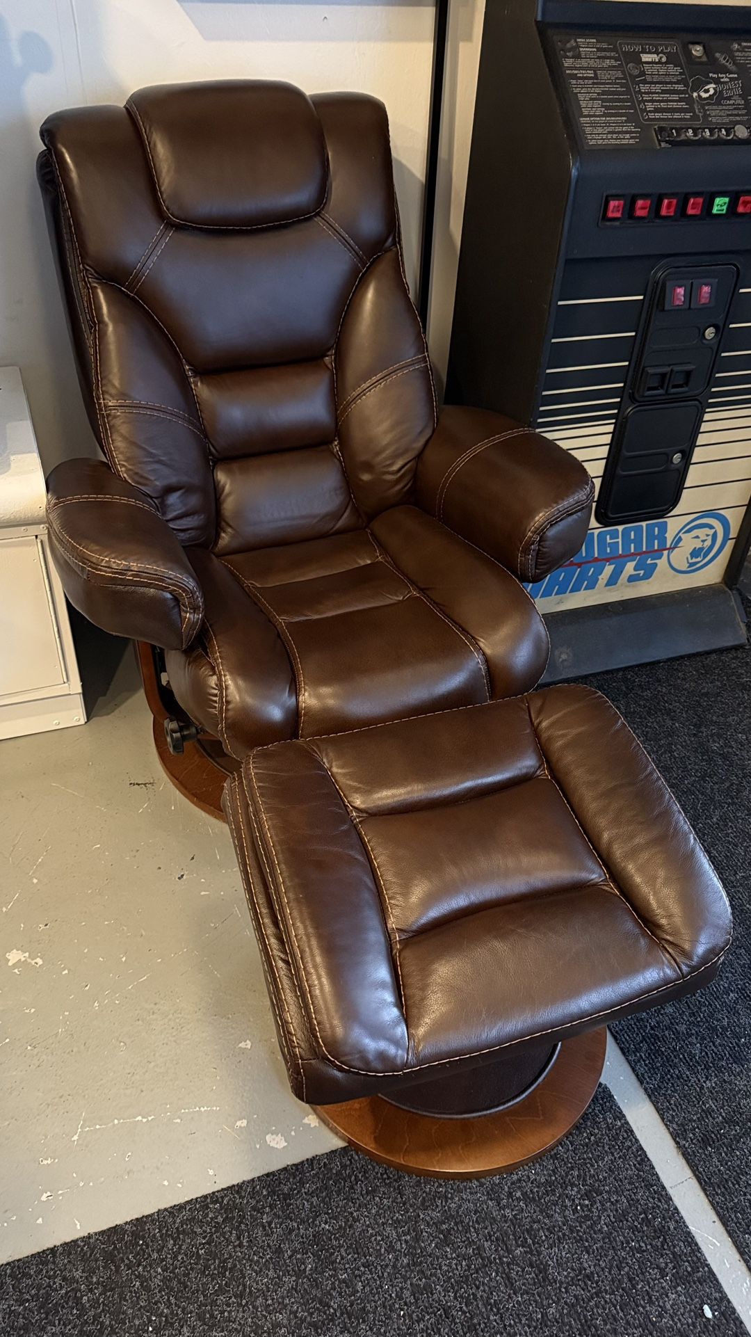 Dark Brown Leather Recliner And Ottoman