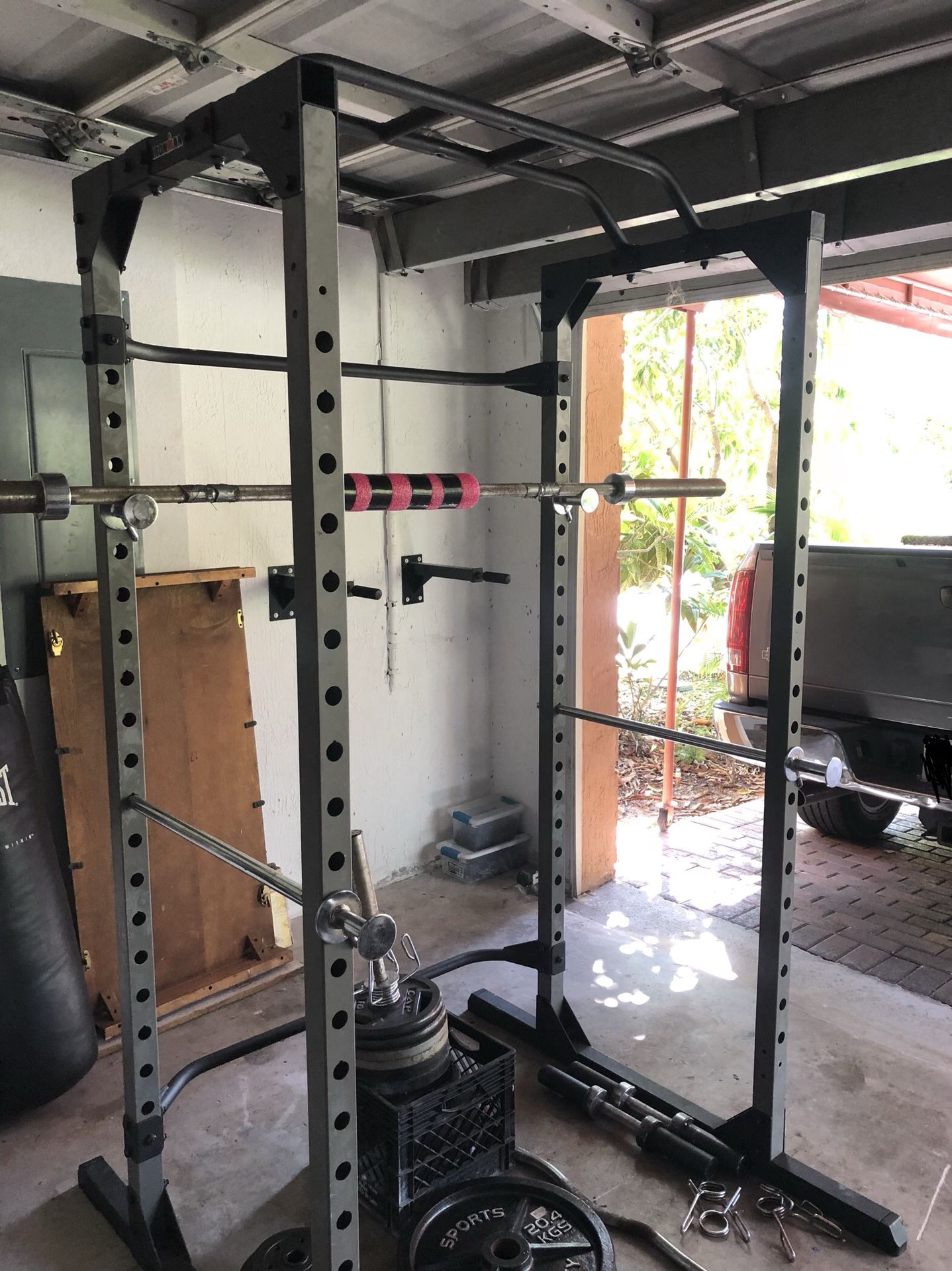 Ironman Squat Rack, Barbell, and Weights