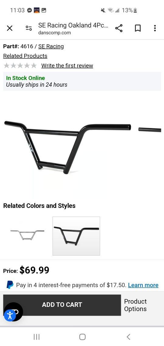 Se Bikes Se Racing Oakland 4pc Bmx Handle Bars 