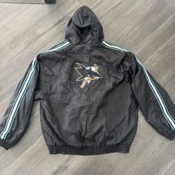 Vintage Spotlight San Jose Sharks NHL Puffer Jacket 2XL 90s Coat Hooded Zip