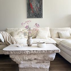 Handmade Beige Concrete Coffee Table | Modern Sculptural Accent Table | Minimalist Cement Furniture