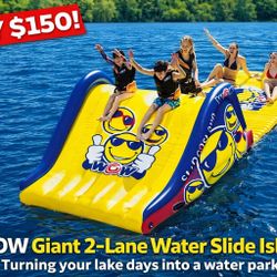 WOW Giant 2-Lane Water Slide Island – HUGE Floating Water Playground 