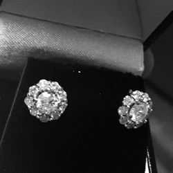 14kt Gold Genuine Diamond Halo Stud Earrings