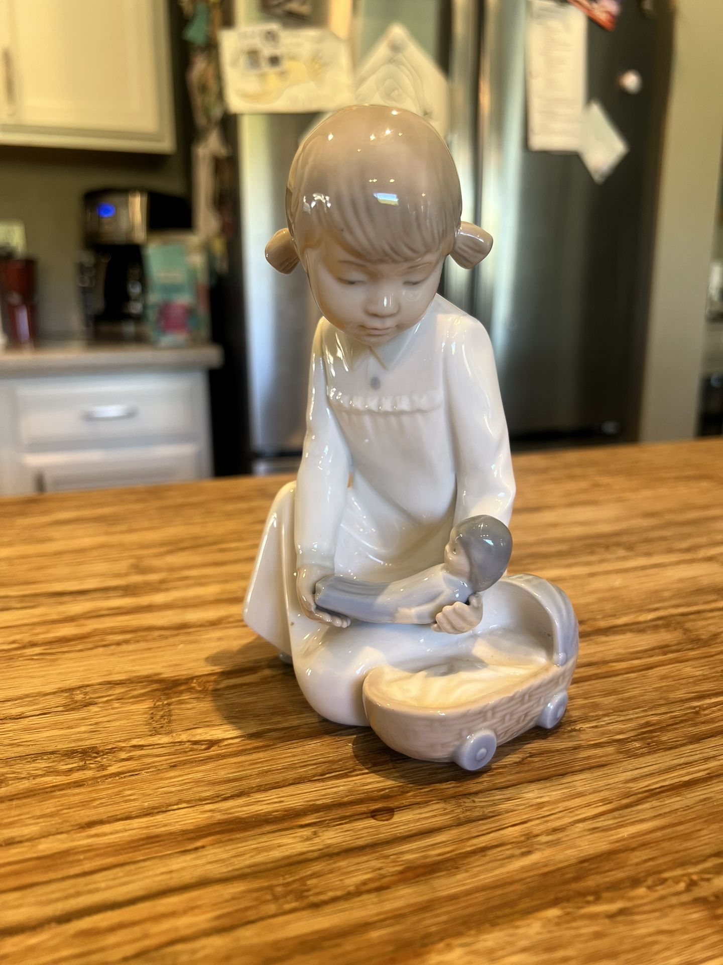 Vintage Zaphir Lladro Spain Nao 564 Pretending - Girl with Baby Doll Porcelain Figurine