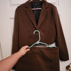 Cute brown blazer and  skirt set. 