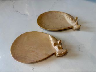 Vintage Hand-Carved Soapstone Animal Catchalls - Set of 2 (Rhino & Hippo)