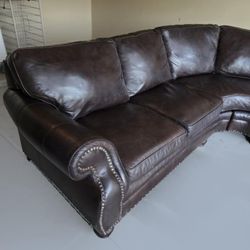 TOP GRAIN LEATHER SOFA AND LOVESEAT WITH NAILHEAD-LIKE NEW