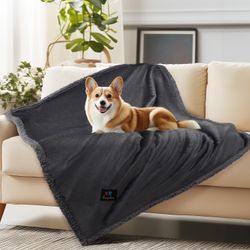 Waterproof Pet Blanket – Reversible Sherpa Fleece Cover, 65”x57”, Dark Gray