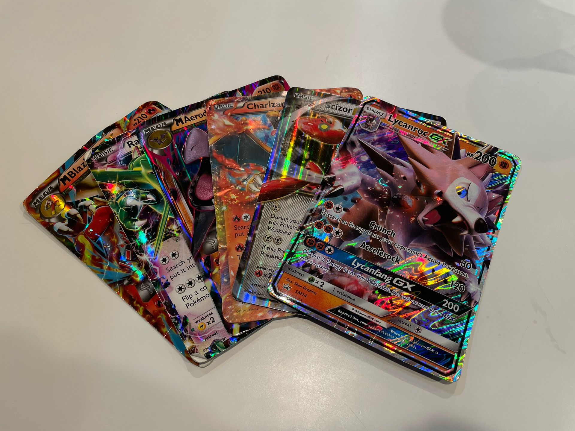 Heavily Played Pokémon Oversized Holographic Cards Jumbo Lycanroc Gx Scizor Ex Charizard Ex Aerodactyl Ex Rayquaza Ex Blaziken Ex Used