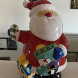 Vintage Christmas Santa Holding A Candy Cane Stoking Gift Cookie Jar
