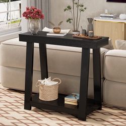 New 36" Black Wood Grain Console Table, with 2-Tier Storage structure providing ample storage space, Easy Clean Surface, Multi-Scene Narrow Console Ta