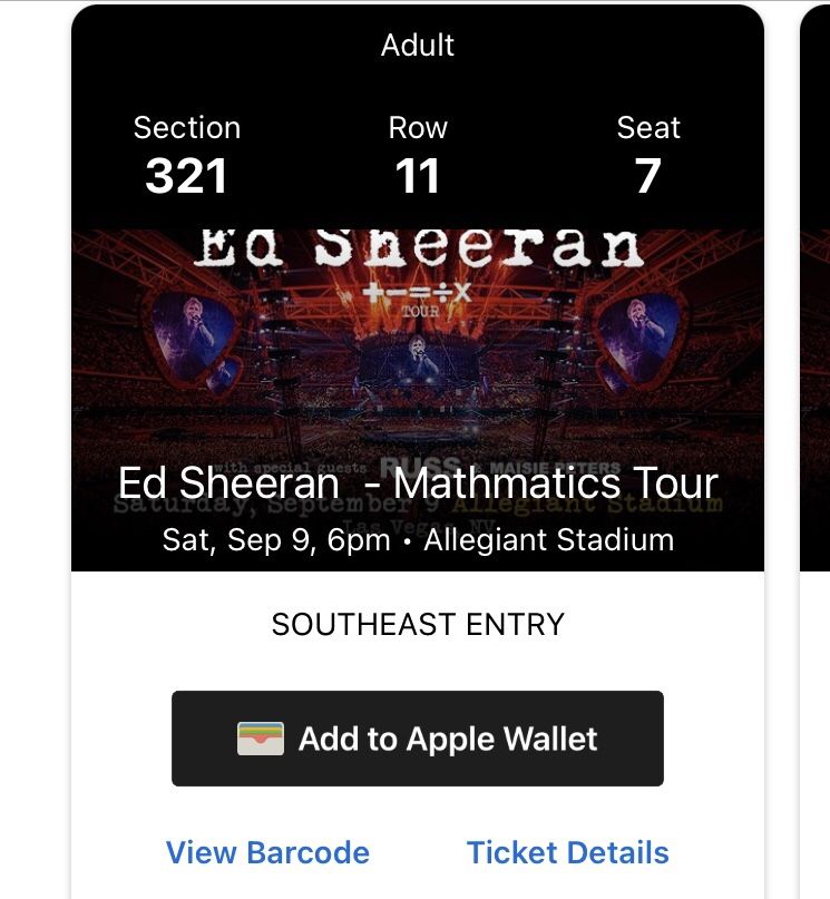 Allegiant stadium tickets : r/EdSheeran