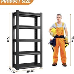 🥨72" H Garage Shelving Unit 2500LBS Heavy Duty Shelving Adjustable 5 Tier Metal Shelves for Industrial Garage Basement School Warehouse, 15.7" D x 35