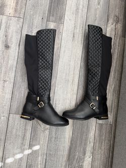 Black Quilted Knee-High Riding Boots