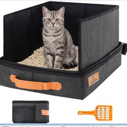 MORAIS Portable Travel Litter Box for Cats, 17.7"×13.5"×11" Collapsible Cat Litter Box with Lid, Leak-Proof Cat Litter Pan for Car Hotel Airplane, Wat