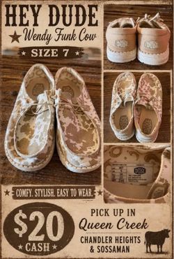 🤠 COW PRINT HEY DUDES – SIZE 7 🤠