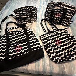 Thirty One Chevron Bags - Canvas XLarge Weekender & Every Day Tote, Two Nylon Toiletry Totes   LIKE NEW - Lots of pockets/storage!
