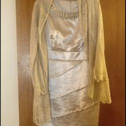 Knee Length Mother of The Bride Dress 2 Pieces - Champagne with lace gown sweater - New size 12