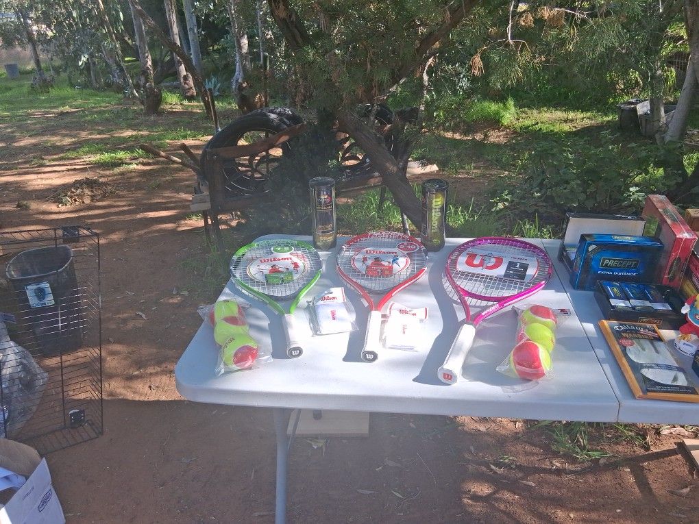 3 Wilson Tennis Rackets Starter Balls And Wilson Extra Duty Tennis Balls And Wristbands