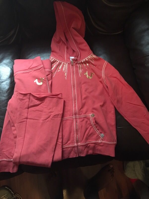 Peach and gold girls True Religion sweatsuit