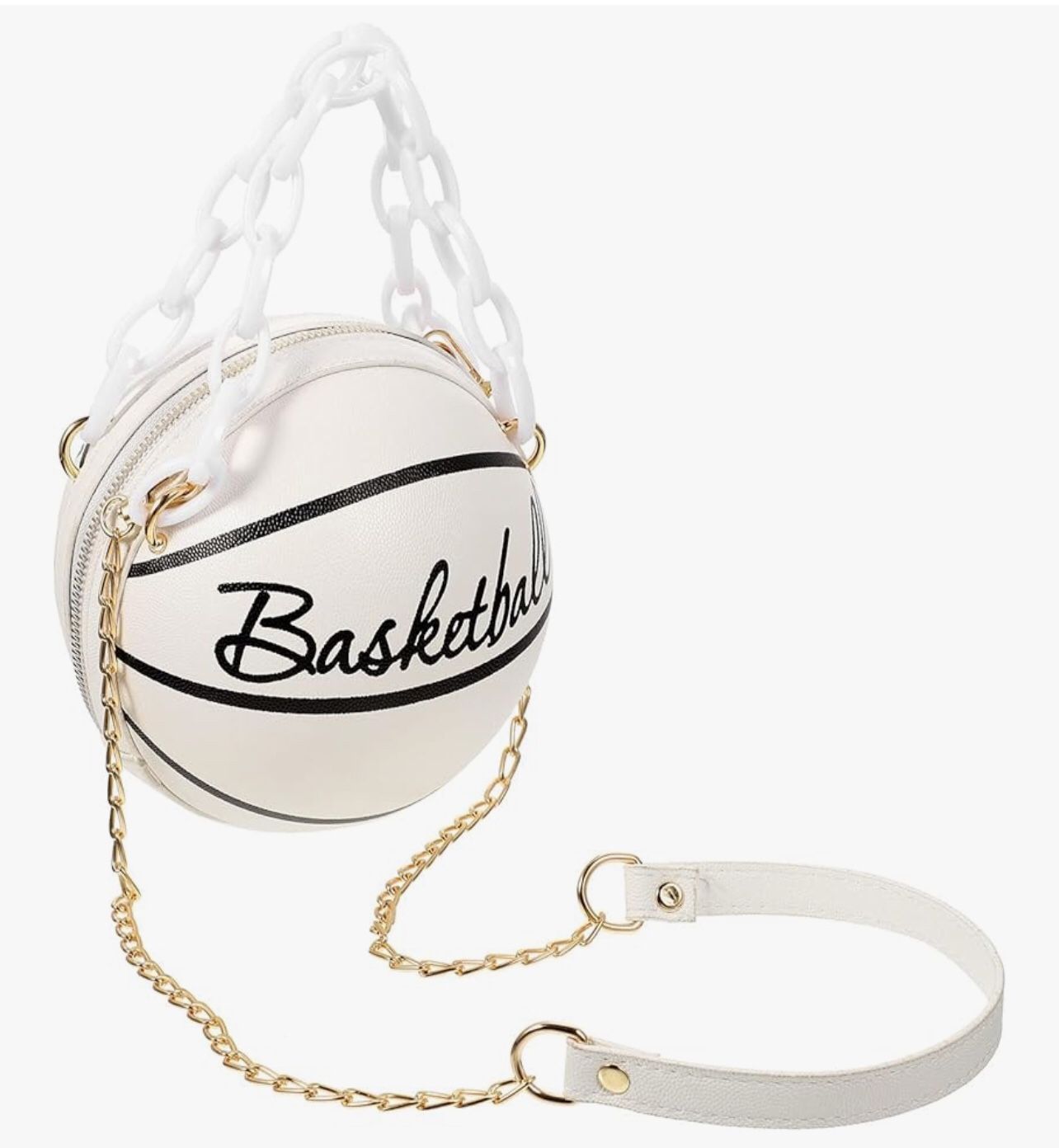 Fashion Women Basketball Bag Leather with Chain Tote Round Graphic for Casual
