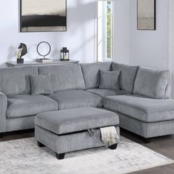 3pcs Sectional Sofa w/storage ottoman & Usb connection 