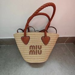 Miu Miu Tote Straw Bag Brown