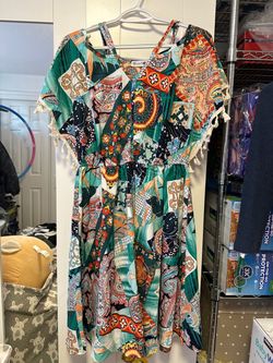 Boho Patchwork Print Dress with Tassel Trim