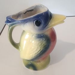 VINTAGE C1930 Czech Bird Toucan Open Mouth Porcelain Pitcher Creamer 5.25" Tall