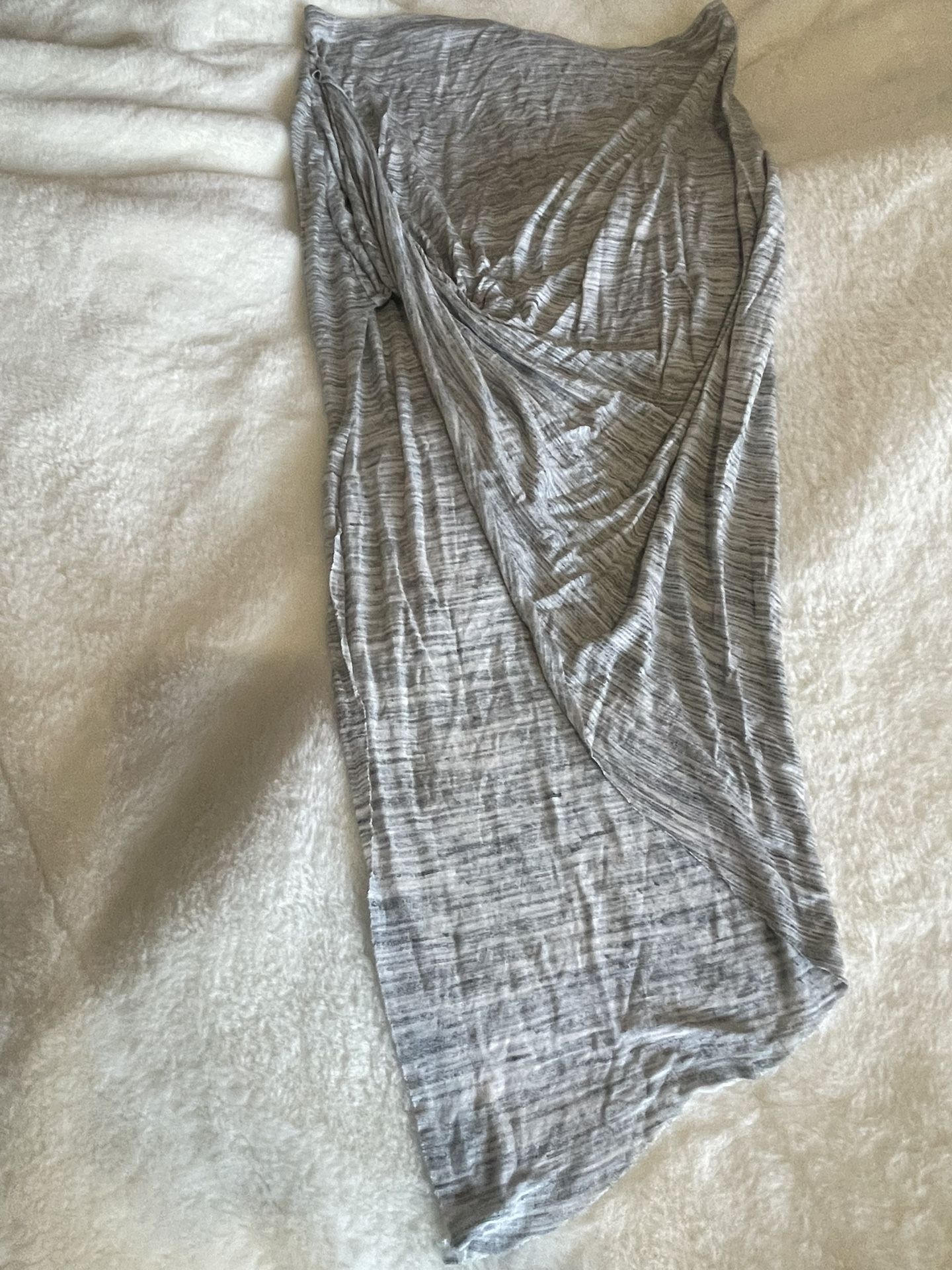 WINDSOR, Women’s Gray Midi Asymmetrical Skirt With High Slit On The Side, Size L