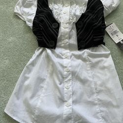 White Short Sleeve Shirt With An Attached Black Pin Striped Vest By My Michelle