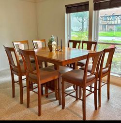Solid Wood Counter Height Dining Table Set w/ 8 Chairs, Butterfly Leaf & Storage