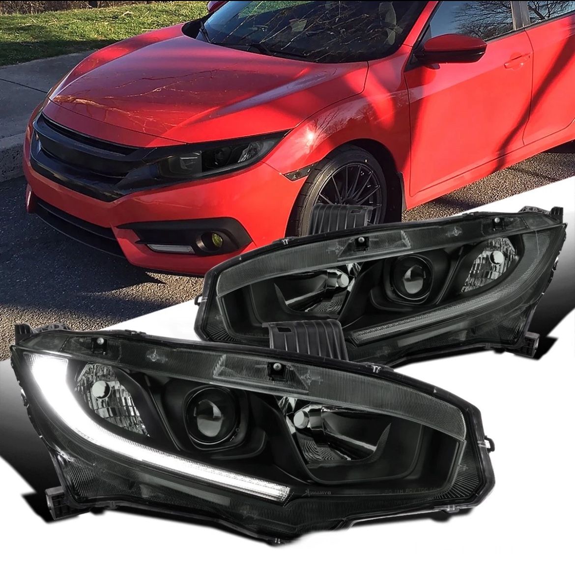 16-21 Honda Civic LED Strip Projector Headlights