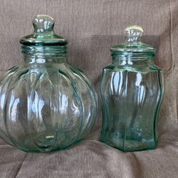 Extra Large Green Glass Cookie Jars – Set of 2