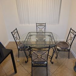 Glass Table And Metel Frame 4 Chairs