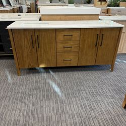 72” Bathroom Vanity In Dark Wood Color 