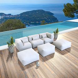 3 Person Patio Furniture Outdoor Conversation Set Bean Bag Chair With Ottomans 