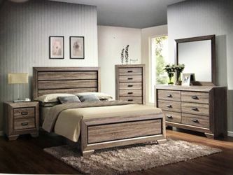 Brand New in Box! 5 Piece Bedroom Set. Queen Bed, Dresser, Mirror, Night Stand and Chest. Financing available!