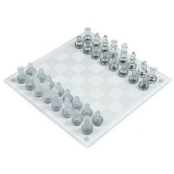 Glass Chess & Checkers With Glass Board Clear & Frosted Pieces Game Set