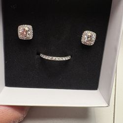 Moissanite Stud Earrings 1 Carat 925 Silver and Moissanite Band 