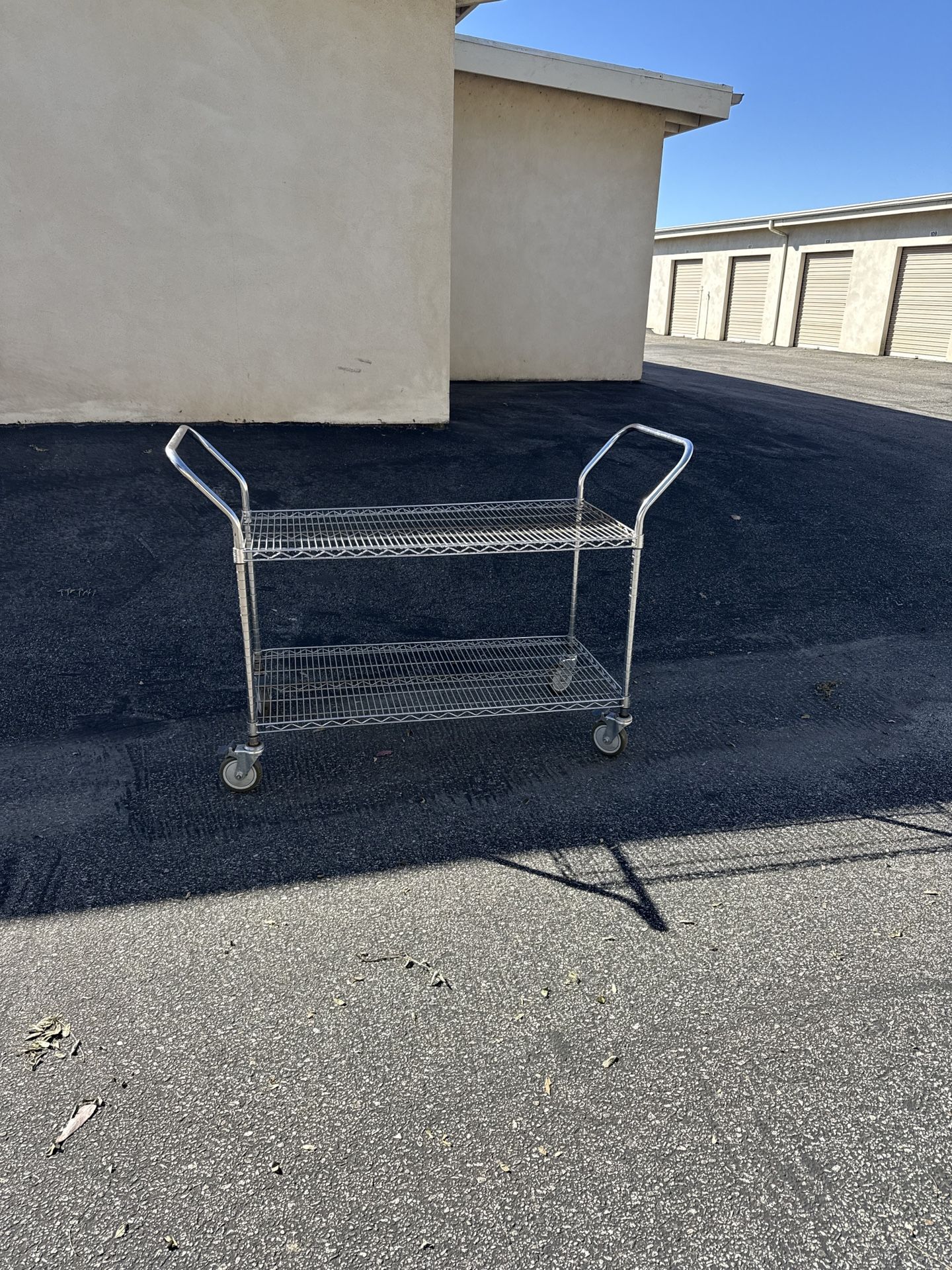 “Heavy-Duty 2-Tier Chrome Utility Cart w/ Wheels – 45in”