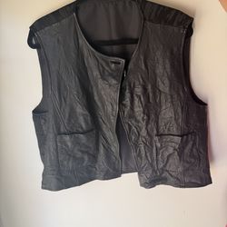 Black Faux Leather Vest Y2K Vintage Cropped Top