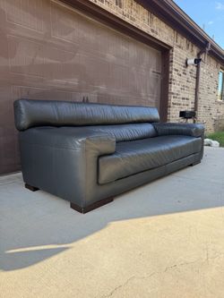 Natuzzi Genuine Leather Charcoal Gray Modern Sofa