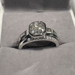 Moissanite Ring Art Deco, Fake Diamond, Tianyu Gems size 6.5, white gold plated