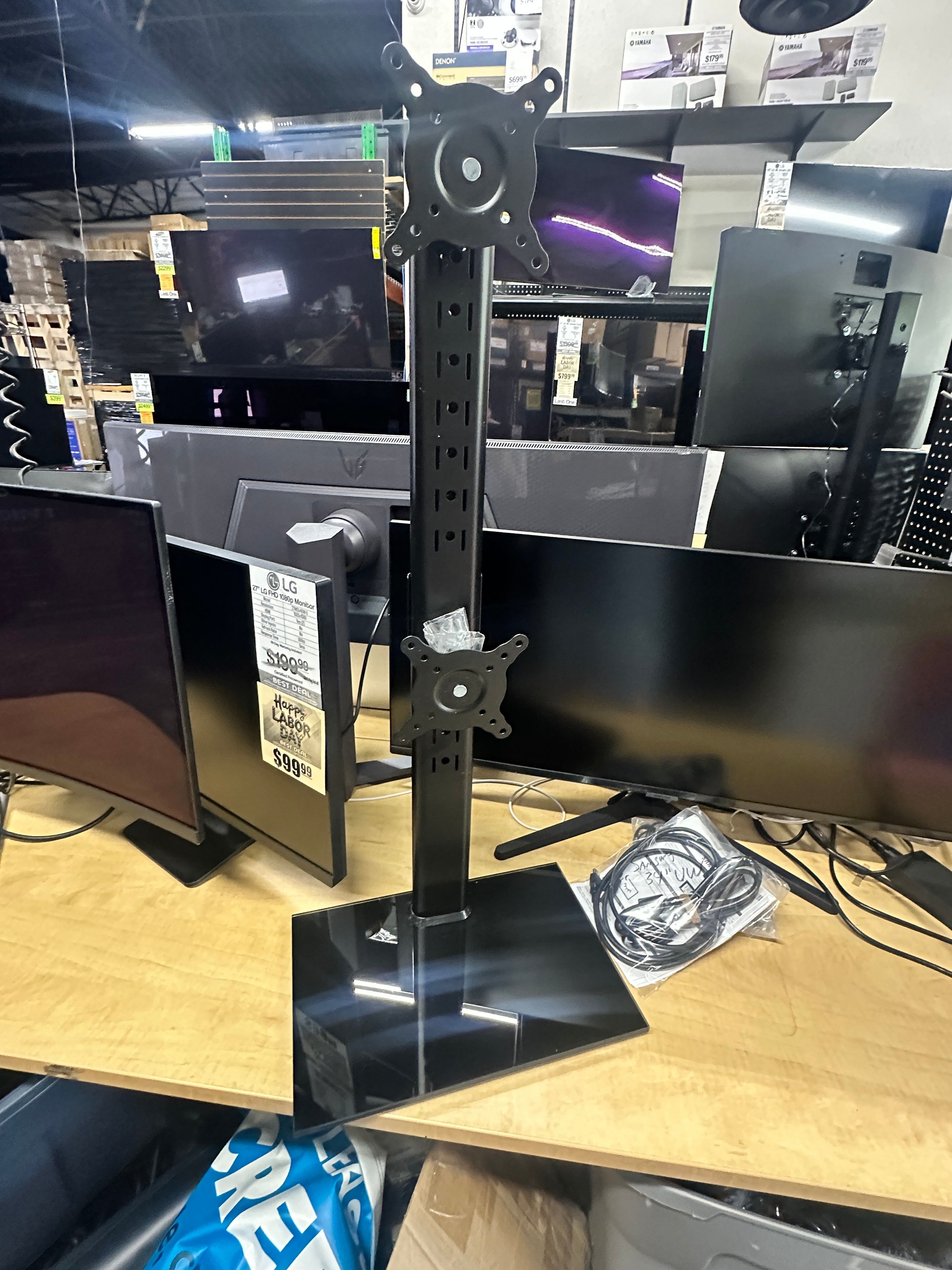 HUGE TV SHIPMENT IN!!! FULLY ASSEMBLED Universal Dual Monitor Stand - Vertical Stack Screen Free-Standing Desk Mount Arm Riser Fits Two 13 to 34 Inch