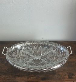 Vintage 4-section cut-glass oval hors d'oeuvres or relish serving dish