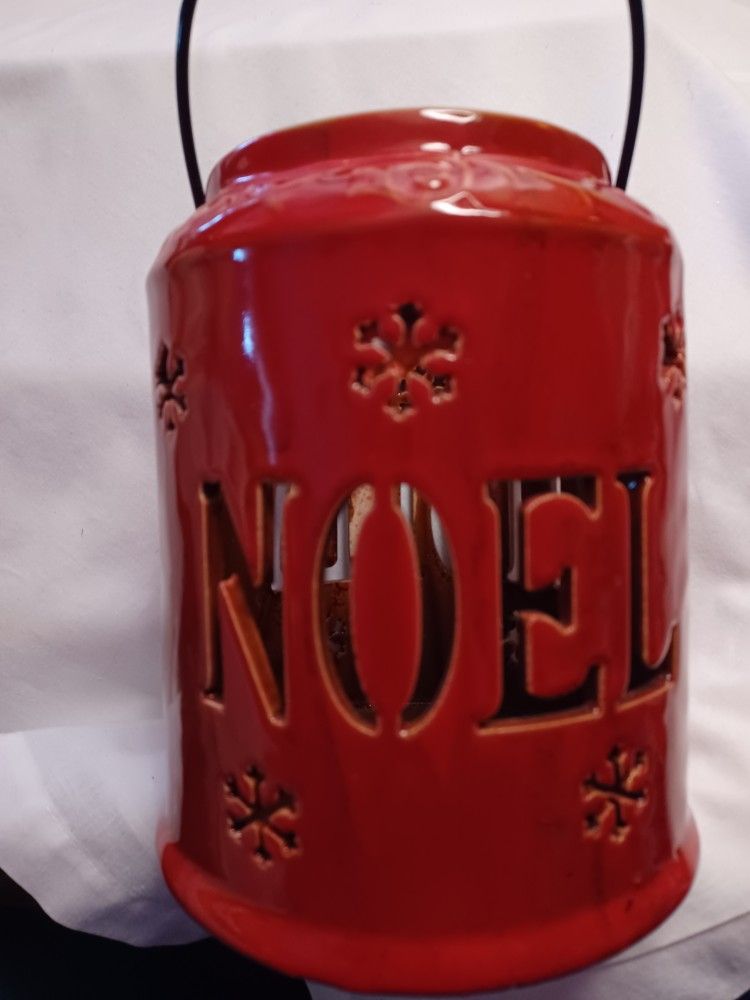Red Ceramic 7 1/4 Tall Pillar Candle Holder
