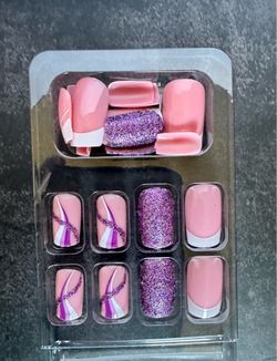 Pink and Purple Glitter Press-On Nails