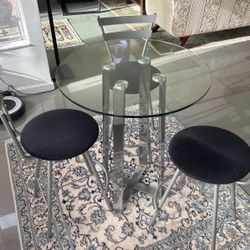 Glass Table With 3 Chairs