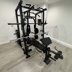 Vesta Fitness Smith Machine 1001 w/Bench Attachment | 230lb Bumpers Olympic Weights | 7ft Olympic Bar | Gym Equipment | FREE DELIVERY🚚